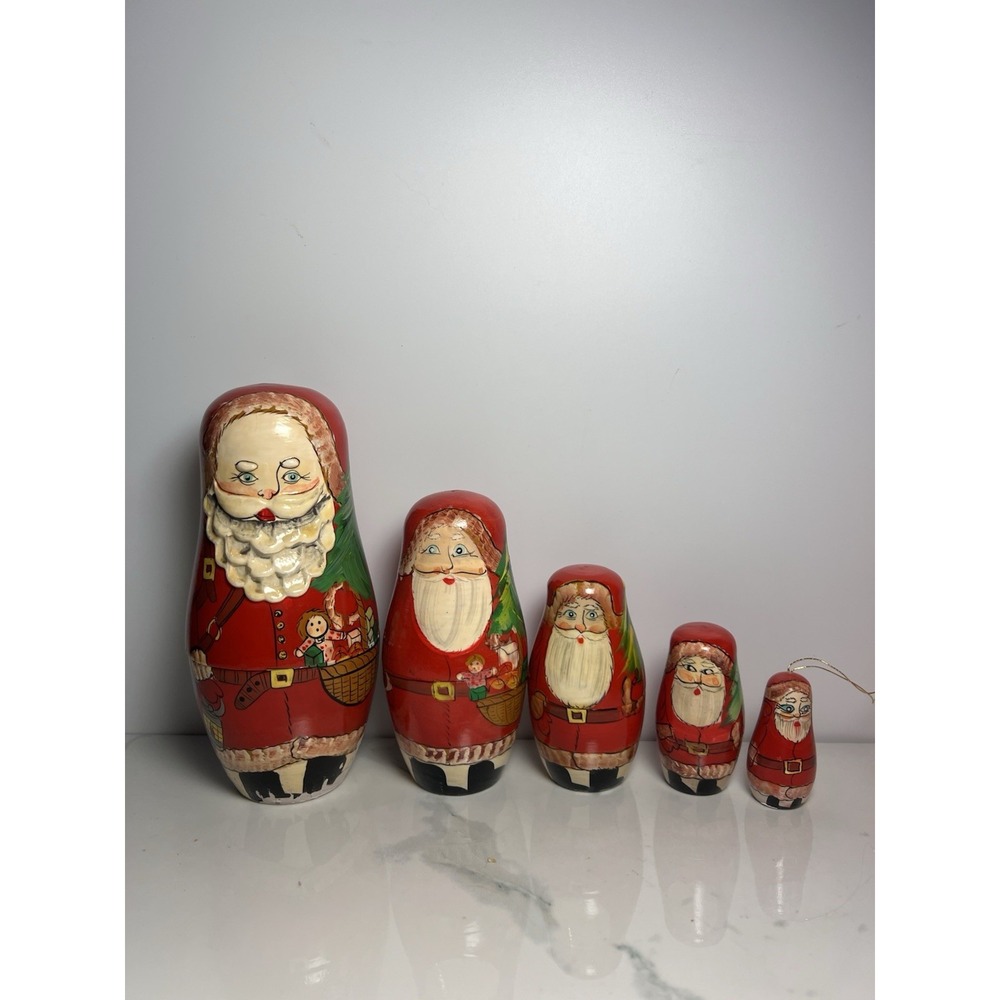 VTG Santa Clause Nesting Wooden Dolls Hand Painted Set Of 5 Enesco